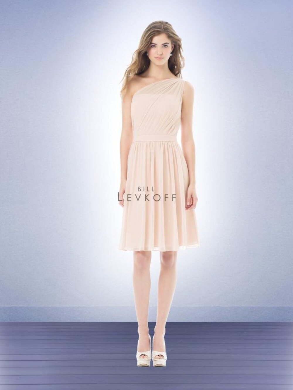 Bill Levkoff 477 Bridesmaid Dress Petal Pink One Shoulder Chiffon Short 10